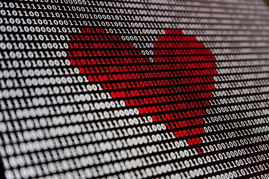 image of heart in binary code